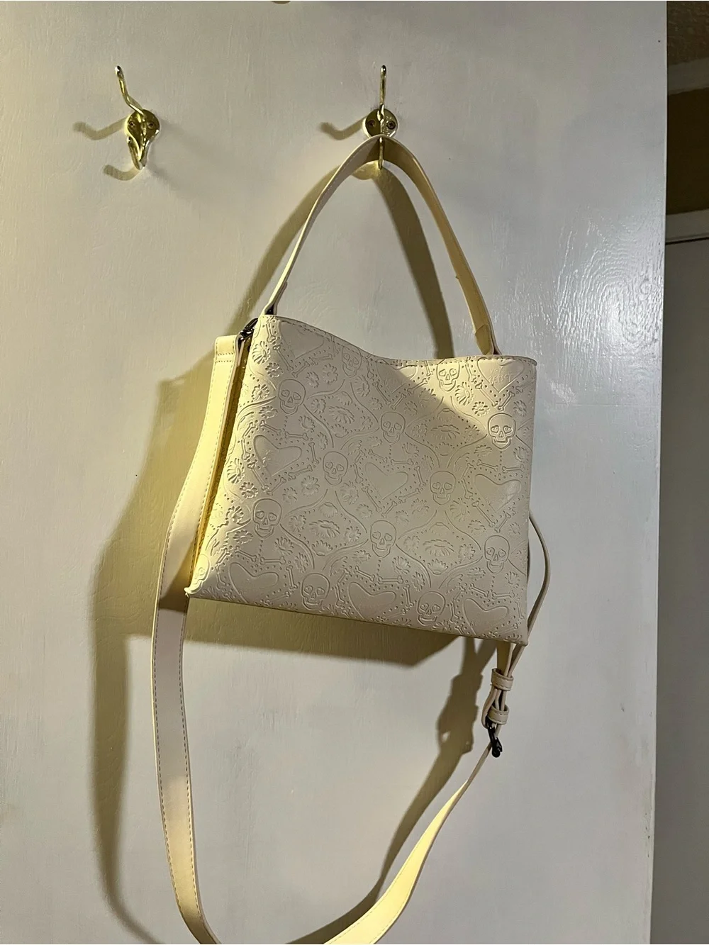 Betsey Johnson Cream Embossed Crossbody with Black Heart Accent